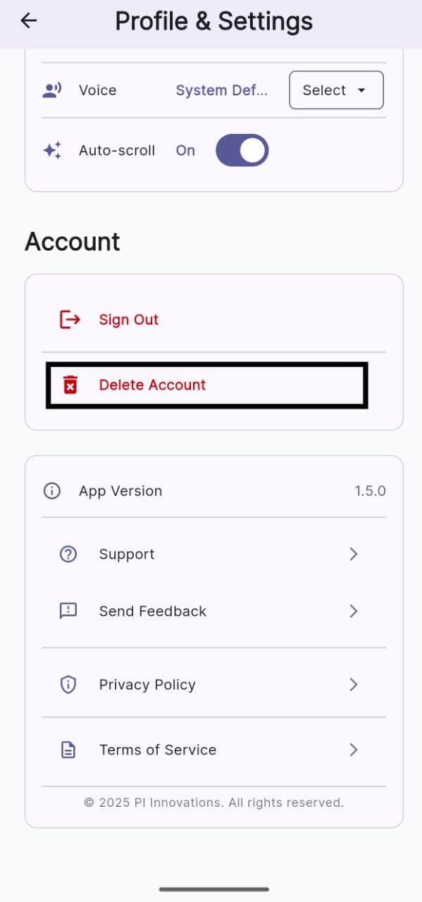 Delete Account confirmation modal