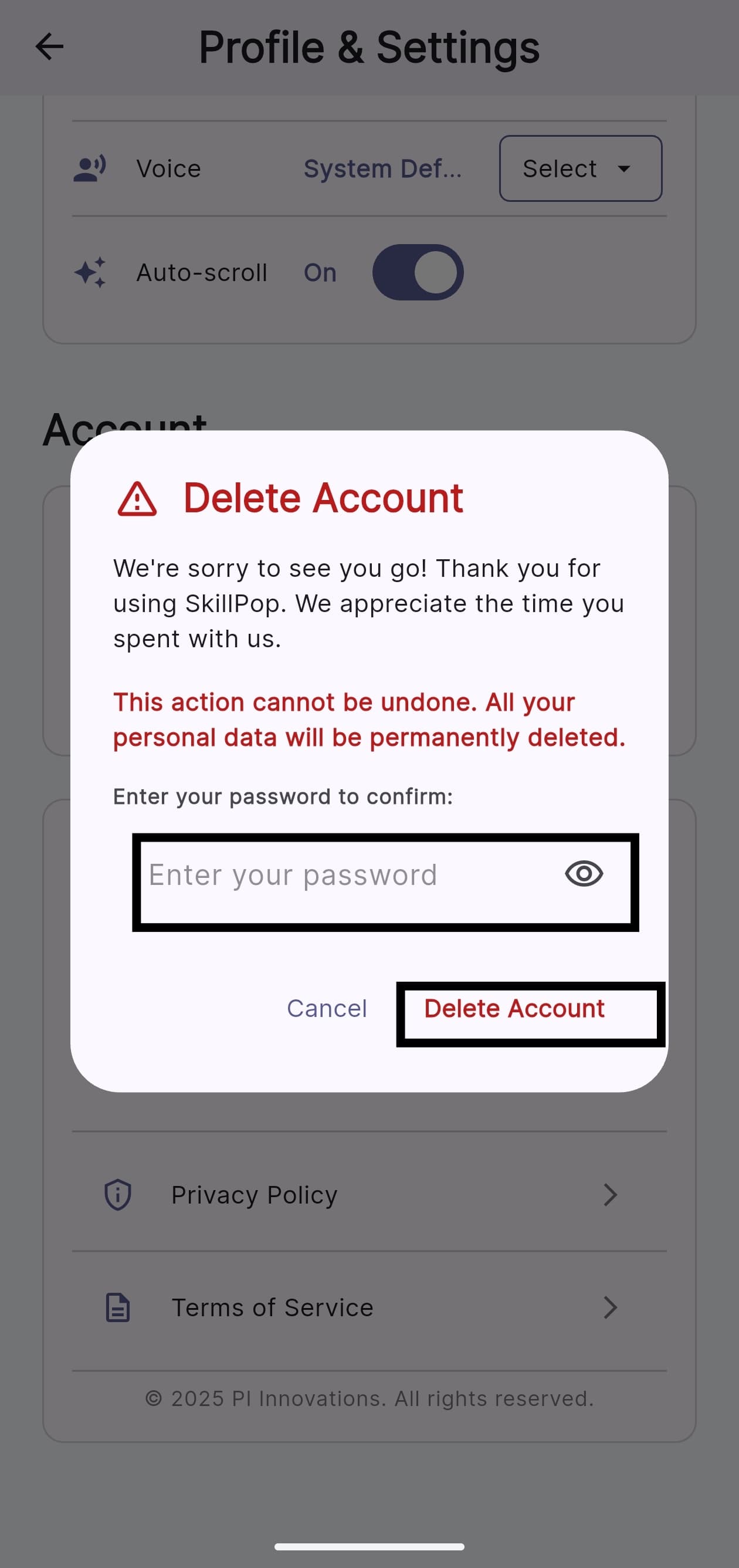 Final confirmation email after deletion